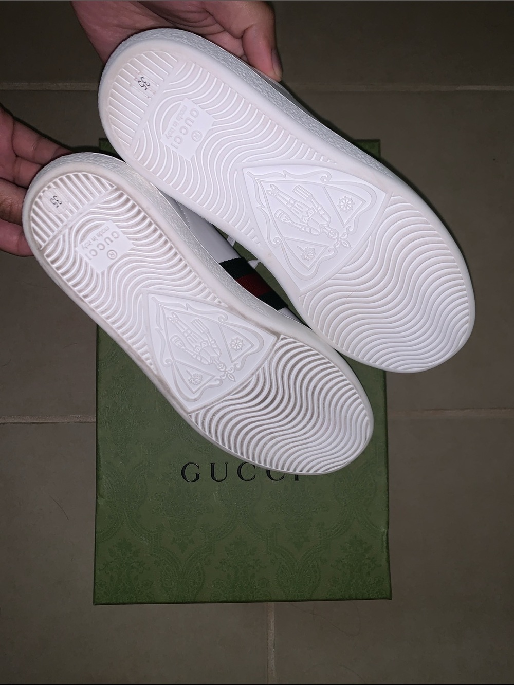 Gucci White Low-Top Sneakers with Red and Green Web Stripe - Picture 3 of 4